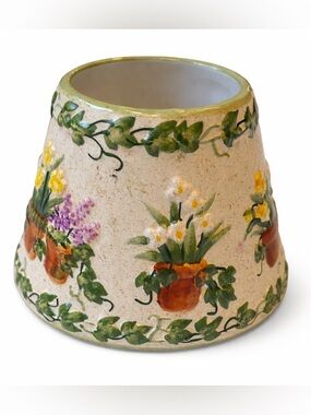 PAC Hand-Painted Ceramic Candle Topper Small Floral Ivy Vintage Cottage Decor